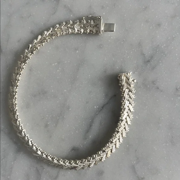 Vintage 1980s Sterling Silver 925 V Shaped Chain Link Statement Bracelet - Picture 4 of 8